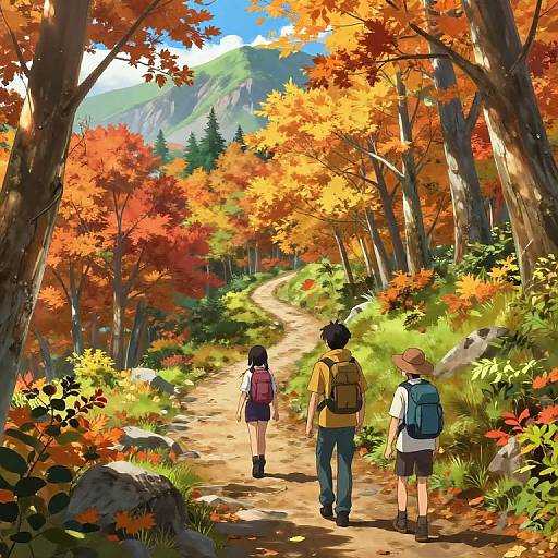 Anime Autumn Hiking Adventure Scene