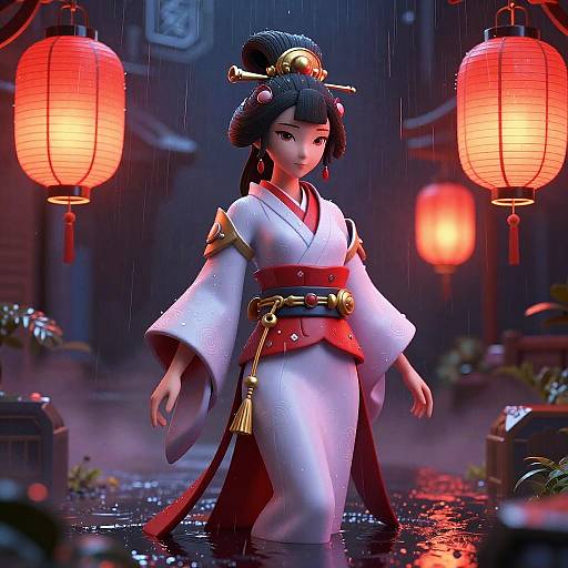Futuristic Neon 3D Android Geisha