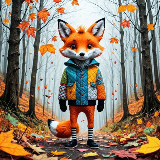 Anthropomorphic Fox in Autumn Forest