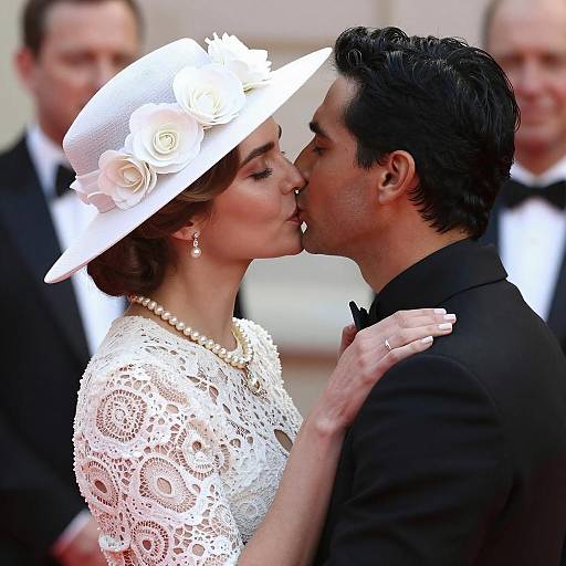 Intimate Kiss between Couple in Elegance
