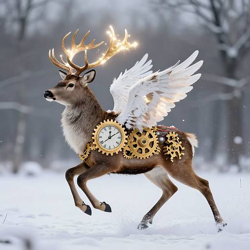 Majestic Clockwork Deer in Snow