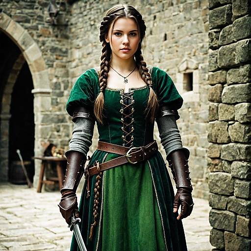 Medieval Woman in Rogue Outfit with Twin Braids