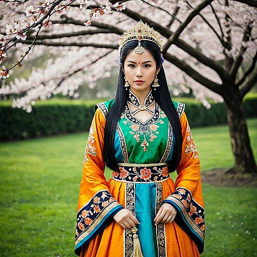 Elegant Asian Woman in Traditional Dress