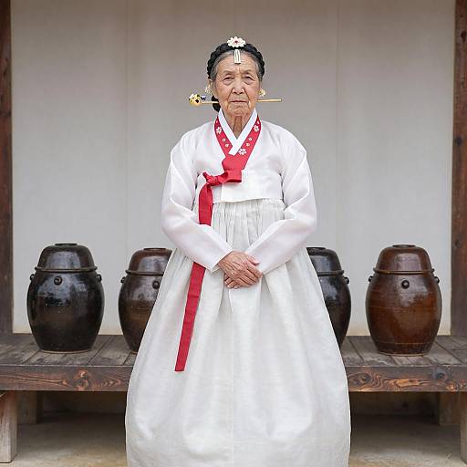 Elegant Elderly Woman in Korean Attire