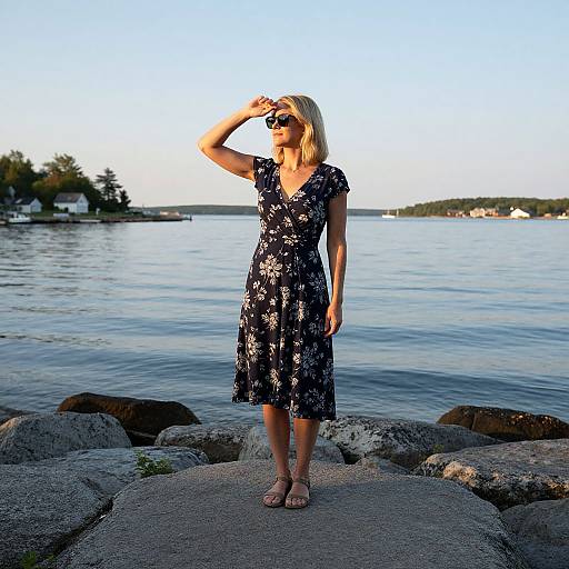 Blonde Woman on Boothbay Harbor Shoreline
