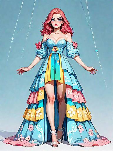 Woman in Vibrant Floral Print Dress