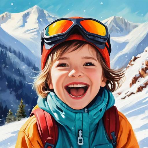 Joyful Child in Snowy Mountain Portrait