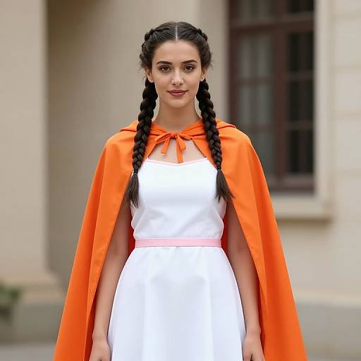 Woman with Braids and Orange Cape