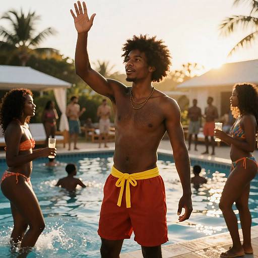 Afro-Caribbean Lifeguard at Pool Party