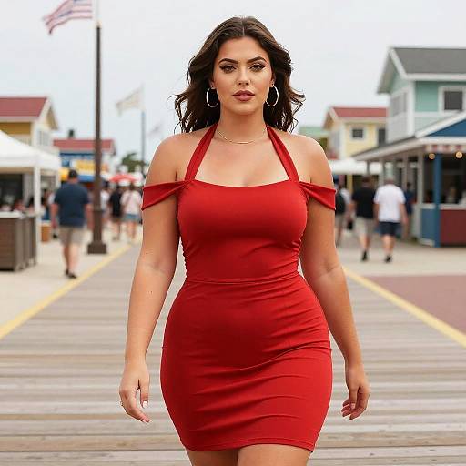 Chic Red Bodycon Dress at Seaside