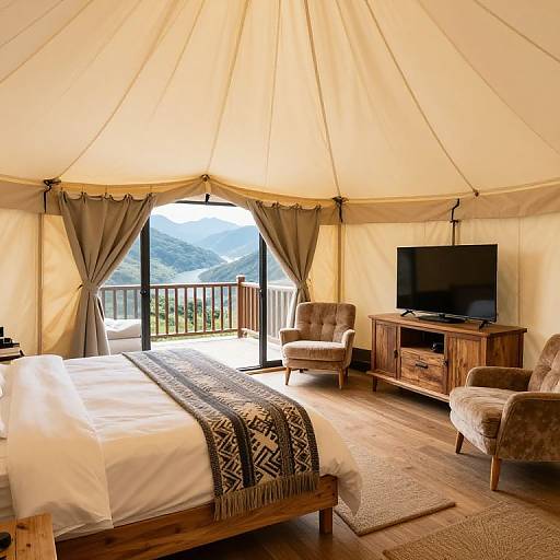 Cozy Glamping Tent Interior with Views