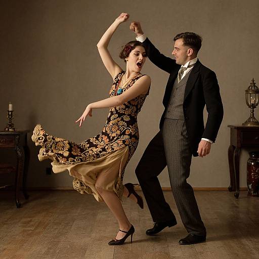 1920s Couple Dancing Energetically Indoors