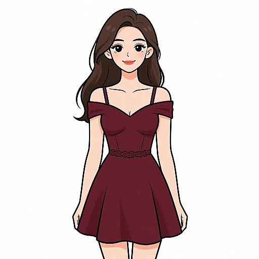 Smiling Woman in Burgundy Dress