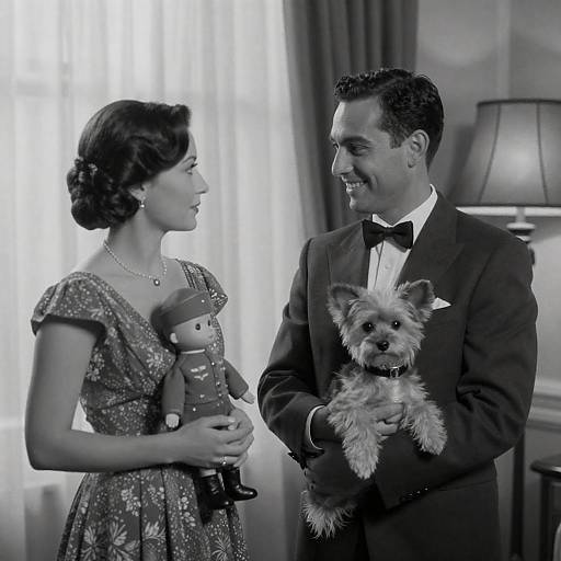 Vintage Style Couple with Dog and Doll