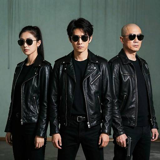 Three Stylish Figures in Leather Jackets