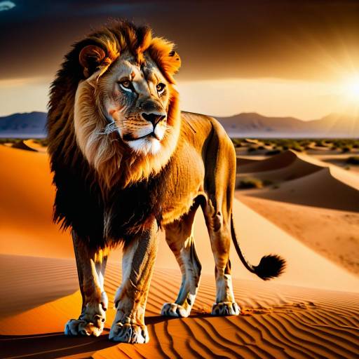 Majestic Lion in a Desert Sunset Majestic Lion in a Desert Sunset