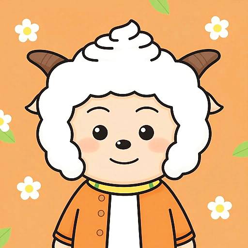 Cute Cartoon Character with Curly Hair