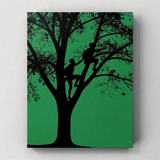 Minimalist Green Poster with Tree Climbers