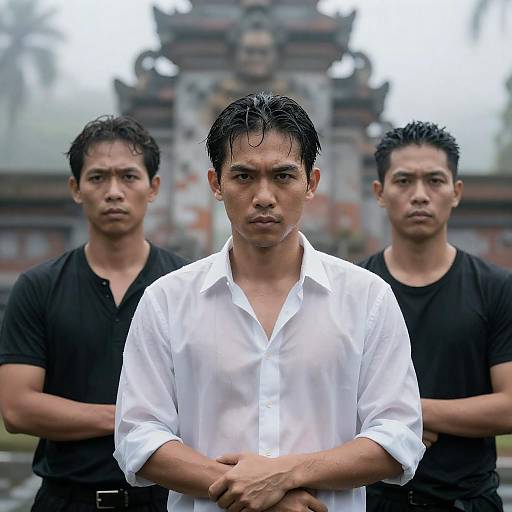 Three Intense Men with Slicked-Back Hair