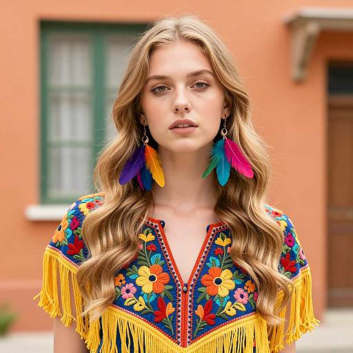 Vibrant Young Woman in Colorful Embroidery