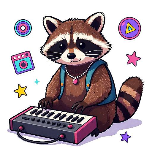 80s Synthpunk Cyborg Raccoon Sticker Art