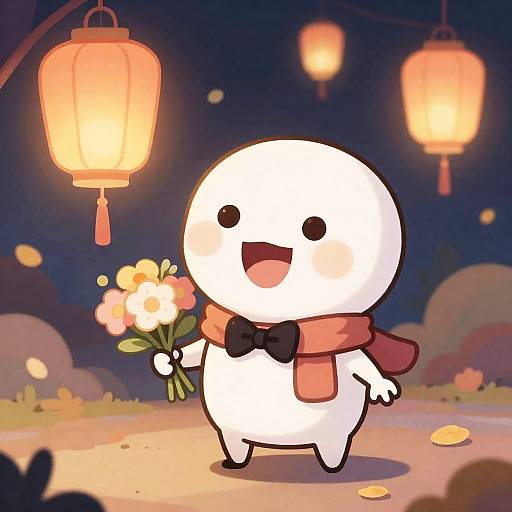 Whimsical Cartoon Skeleton with Flower Bouquet