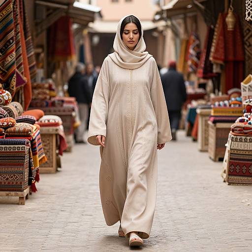 Modern Beige Abaya in Marrakech Souk