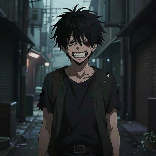 Gritty Anime Boy in Urban Alley
