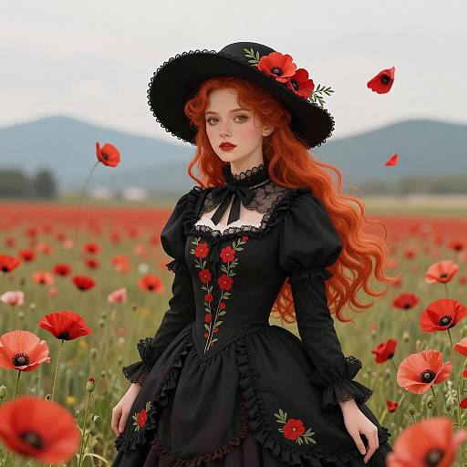 Victorian Beauty in a Poppy Field