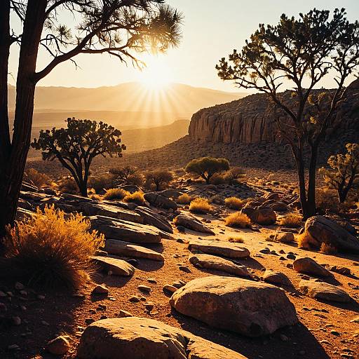 Tranquil Dawn over Rocky Desert Plateau
