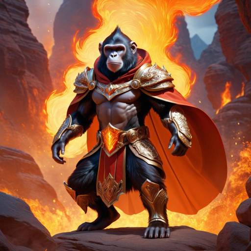 Fantasy Armored Ape with Fiery Background
