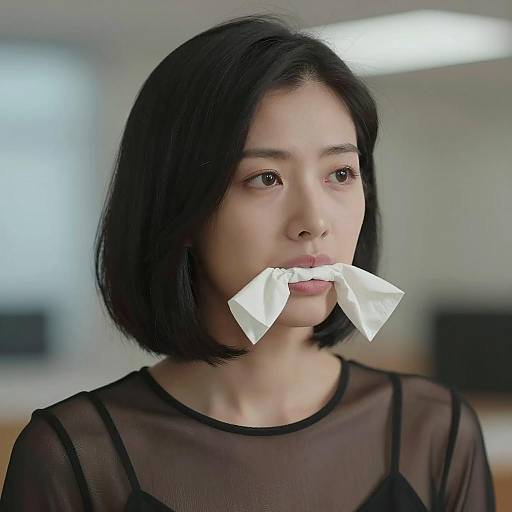 Woman with Tissue in Mouth