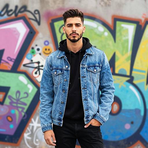 Stylish Man Posing in Front of Graffiti Wall