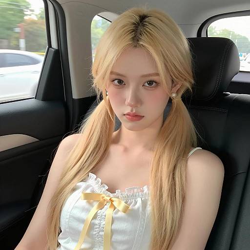 Serious Young Woman in Car Interior