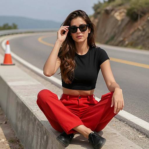 Stylish Woman on Concrete Ledge