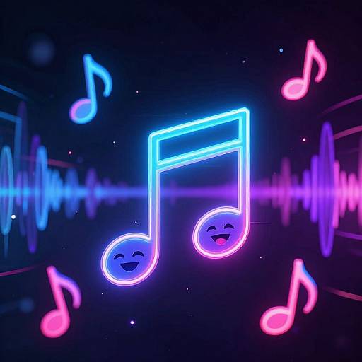 Neon Music Notes with Faces