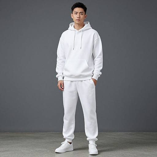 Man in White Hoodie and Sneakers
