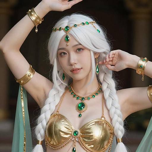 Fantasy Portrait of Asian Woman in Gold and Green