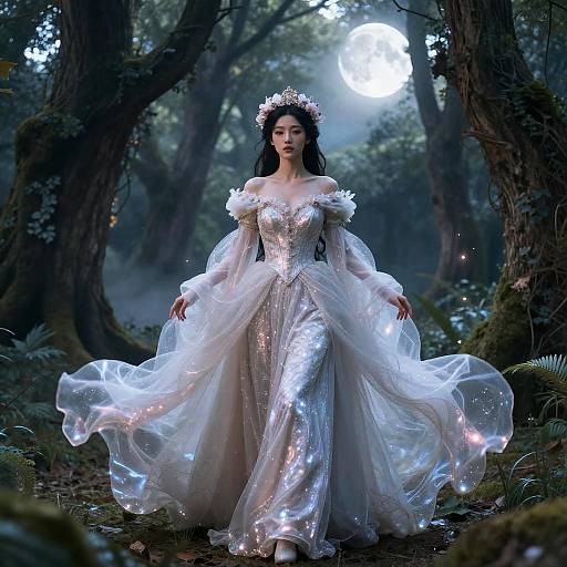 Princess in Enchanted Forest at Night