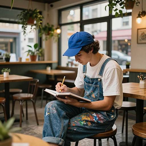 Young Artist Sketching in Urban Cafe