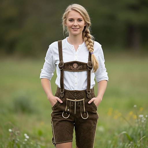Blonde Woman in Original Lederhosen