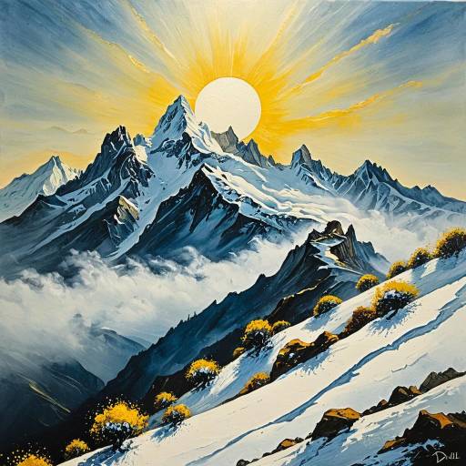 Sunlit Snowy Mountain Ridge Painting