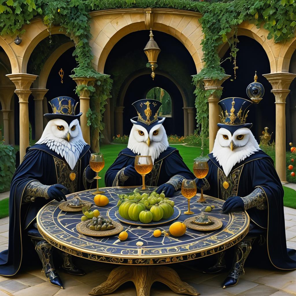 Surreal Royal Courtyard with Owls Dining