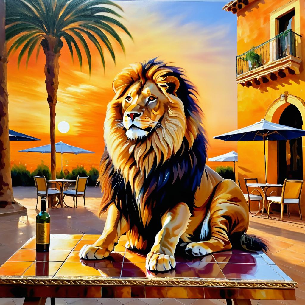 Majestic Lion at Moroccan Café Sunset