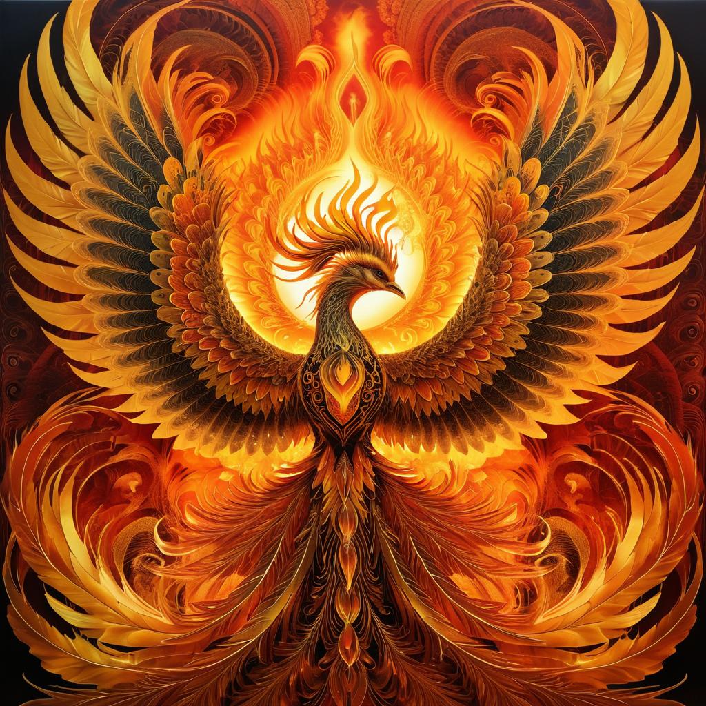 Golden Phoenix Rising in Fire and Flame