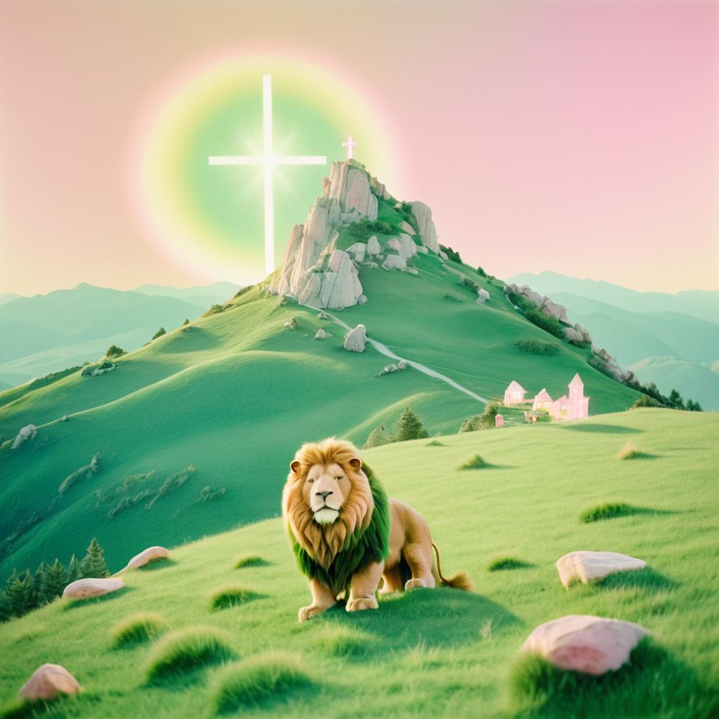 Dreamy Lion on a Mountain Top