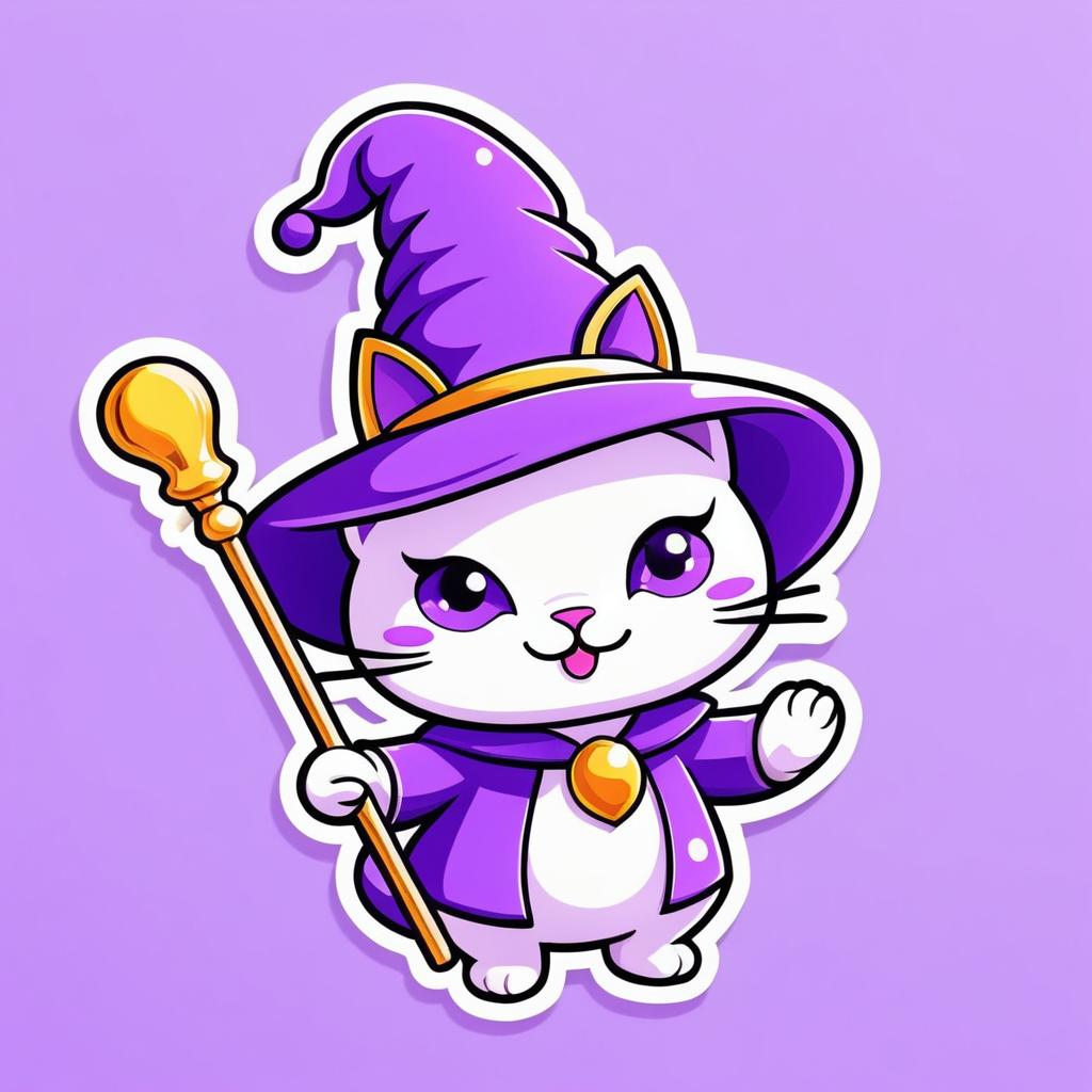 Kawaii Wizard Cat Sticker Design