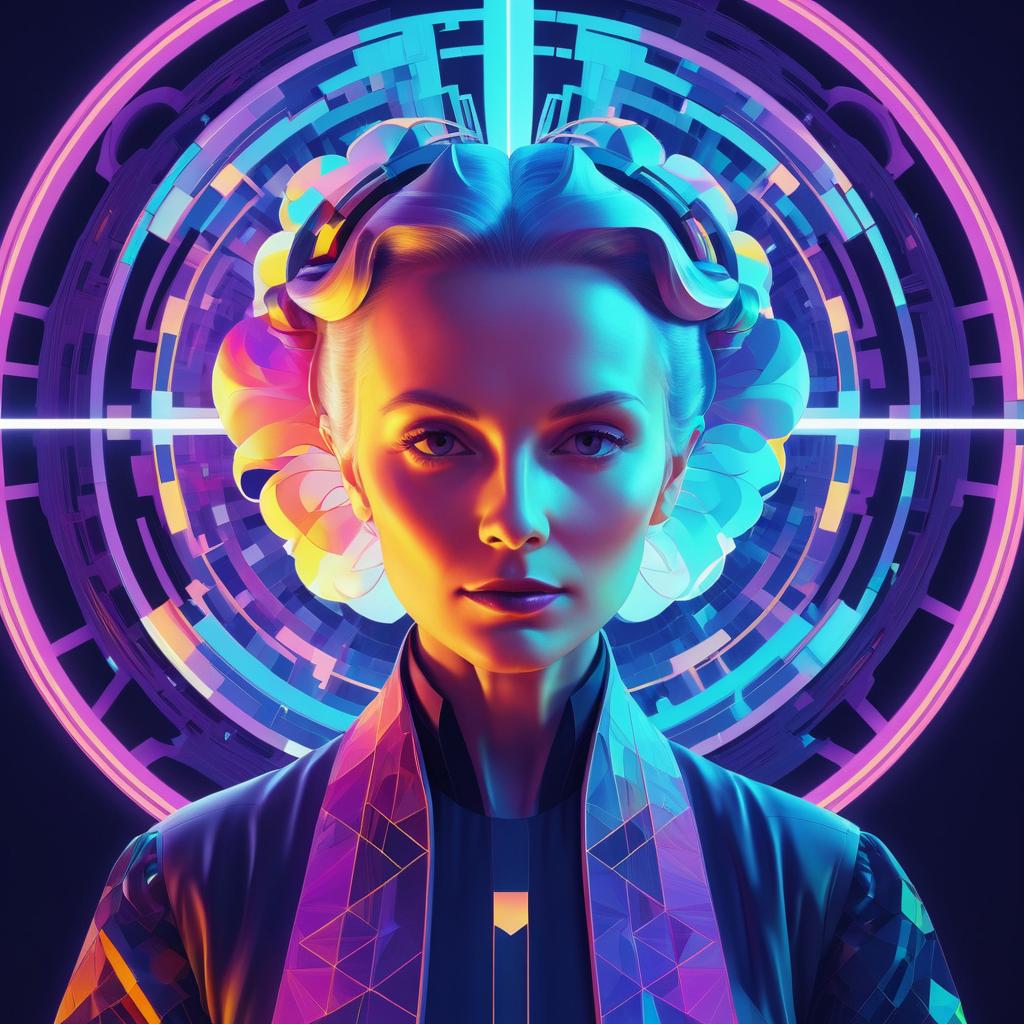 Vibrant Symmetrical Portrait of Marie Curie