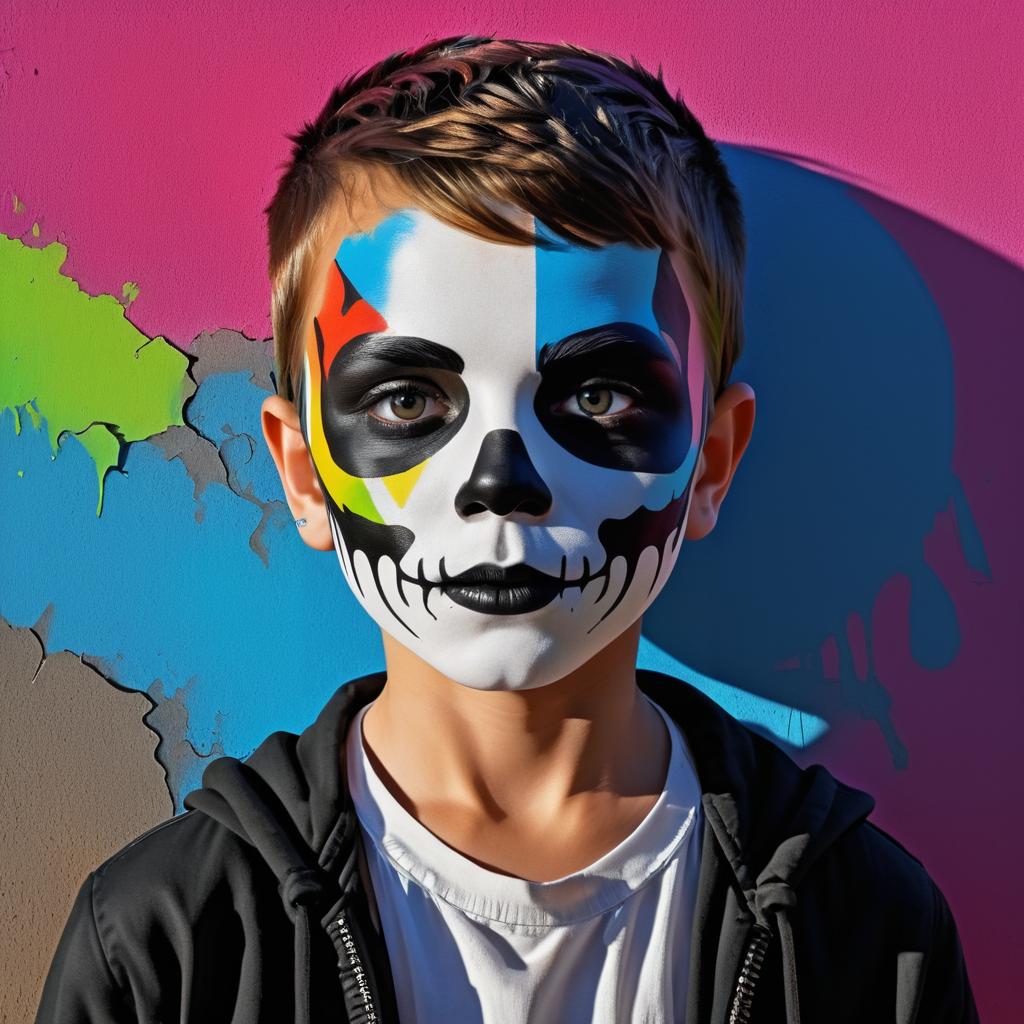 Vibrant Skull-Painted Boy Portrait