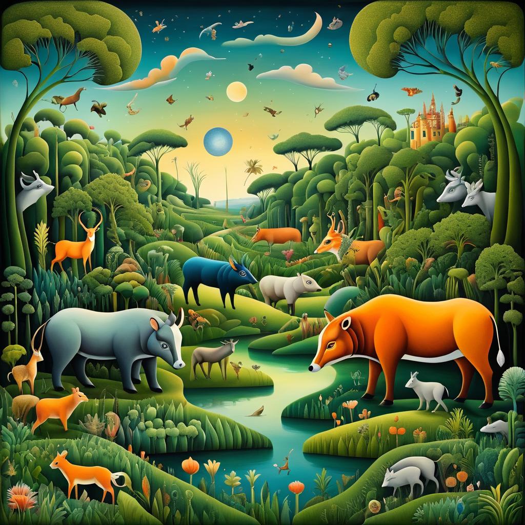 Surreal Landscape with Expressive Mammals